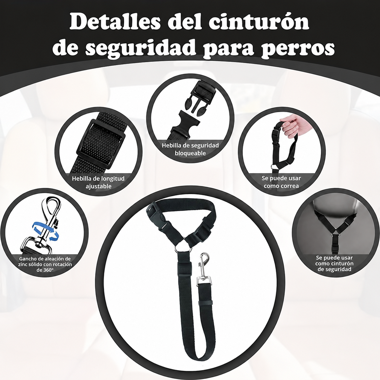 Viaja Seguro con tu Mascota – Cinturón 360º Ajustable